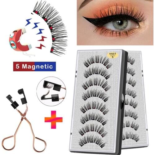 VISIBLE 5 Magnets 3D Magnetic False Eyelashes 4 Pairs Handmade Natural Lashes Artificial Mink Faux Cils Magnétique with tweezers