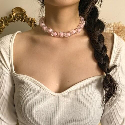 Fashion Korean Acrylic Pink Sweet Love Heart Choker Necklace Statement Girlfriend Gift Cute Necklace Jewelry Collier Femme Gifts