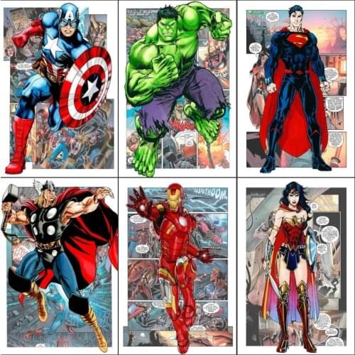 Marvel Comic Superhero Spider Man Captain America Cartoon Posters And Prints The Avengers Painting On Canvas Wall Art Pictures