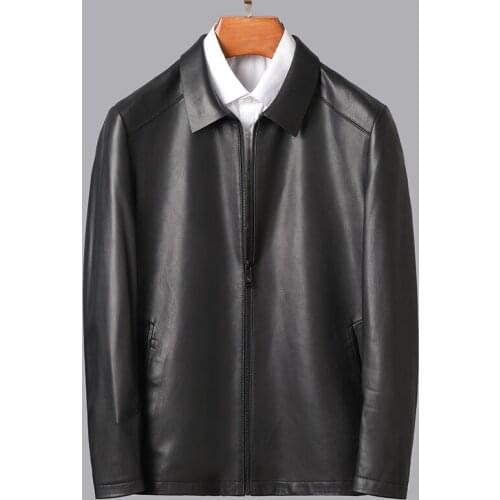 New Fashion Genuine Cow Leather Clothes Men Lapel Business Casual Jacket Coat Slim Fit