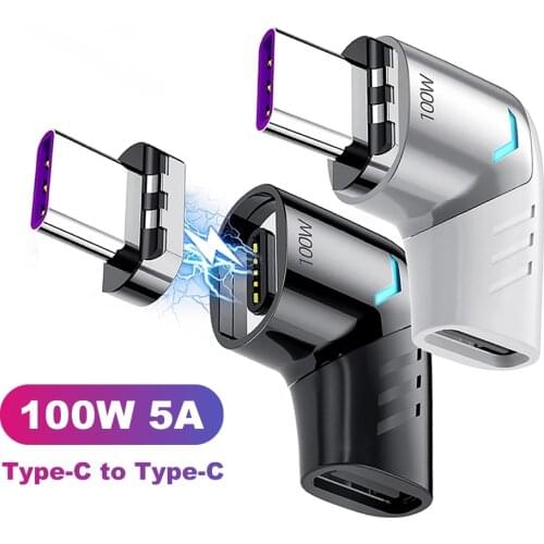 100W 5A USB C to Type C Magnetic Adapter PD Fast Charge USB Type C Magnet Connector Converter 90 Degree for Mackbook Pro Tablet