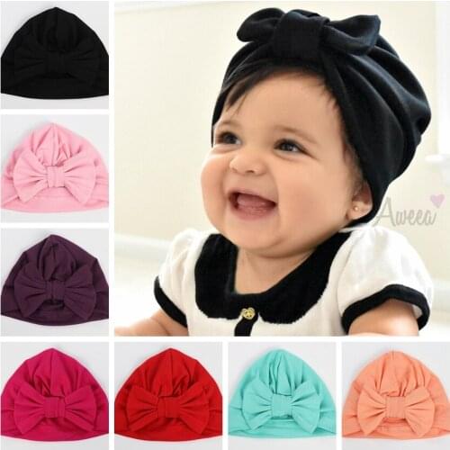 Baby Bonnet Bow Hats for Girls Winter Autumn Cotton Soft Skin-friendly Warm Cap Beanie Hats Photography Props Accessories