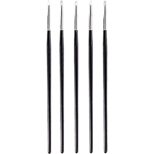 New 5Pcs Nail Art Brush Polish Pen Silicone Head Clear Handle Salon Tool Set