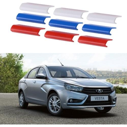 9Pcs Plastic Car Front Grille Grill Cover Trim Russia Flag Color Fit for LADA Granta Largus Kalina Niva Priora Smara X-Ray Vesta