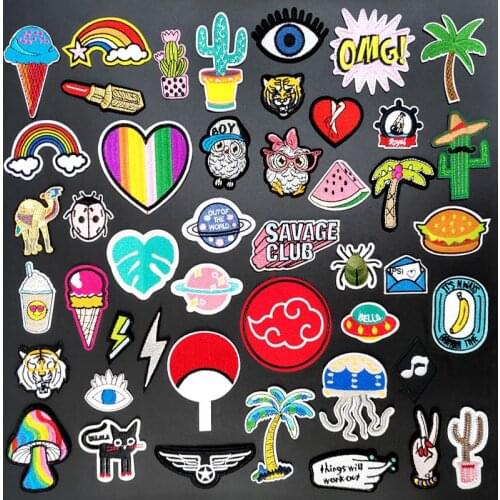 Hamburger Cloud Bird DIY Iron on Patch Sew On Patches for Clothing Embroidered Sewing Applique Cactus Insect