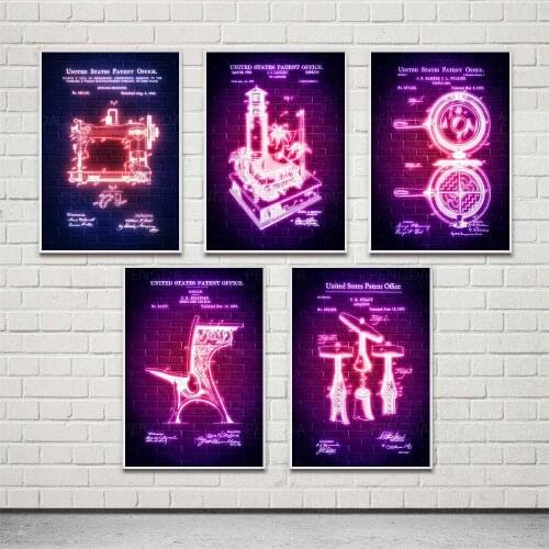 Wall Art Poster United States Patent Office Modular Pictures HD Printed Neon Glow Canvas Painting Nordic Home Decor Living Room