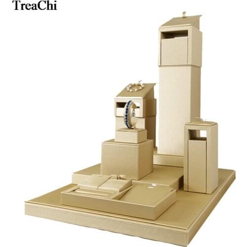 New Gold PU Jade Silver Bead Bangle Stud Jewelry Display Organizer Tower Creative Wooden Jewelry Counter Showcase Floor Board