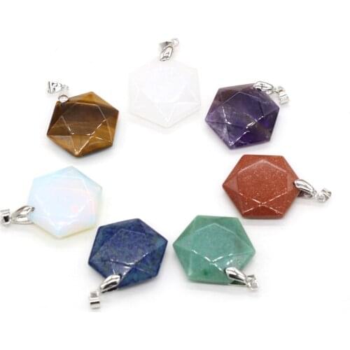 Natural Stone Pendants Exquisite Faceted Hexagonal Agates Crystal Amethysts Stone Charms for Jewelry Making Necklace Bracelet