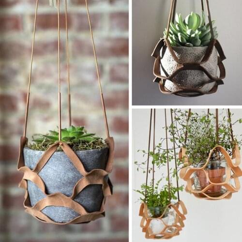 Plant Flowers Hanging Basket Multifunctional Hollow Faux Leather Swing Succulents Hanging Basket for Greening Projects