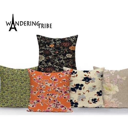 Plant Print Throw Pillows Cartoon Style Decorative Pillow for Bed Little Flowers Cushion Covers Retro Pillowcases Sofa Cushions