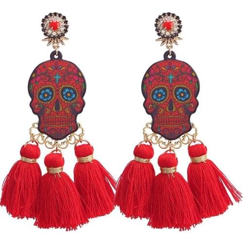 Sehuoran Tassel Pendant Za Tassel Earrings 2019 Handmade Resin Skull Pendientes Statement Earrings Big Dangle Earring Gifts For