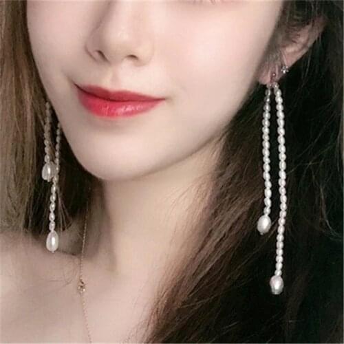 Liemjee S925 Silver Long Tassel Beads Pearl Earrings All-Match Fashion Jewelry For Women Feature Namour Charm Gift All Seasons
