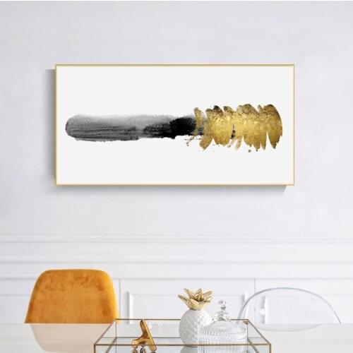 Modern Minimalist Black and Golden Abstract Oil Painting on Canvas Posters and Prints Wall Art Painting for Living Room Decor