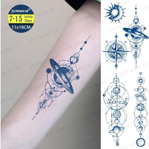 Planet Tattoo Lasting Juice Ink Temporary Tattoo For Women Flower Geometric Fruit Gel Tatoo Sticker Arm Art Flash Fake Tatto Men