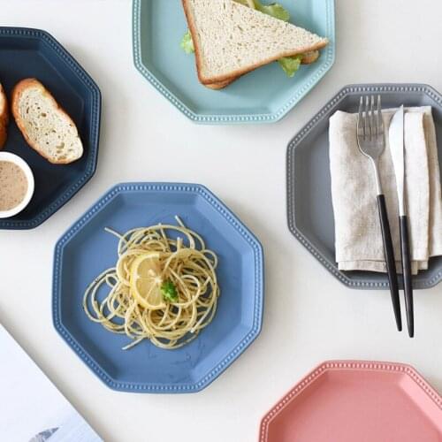 Creative Home Kitchen Nordic Ceramic Dinner Plate Simple Matte Octagonal Plate Creative Sweetheart Cake Fruit Plate Dessert