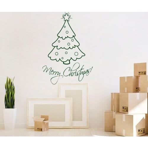 Merry Christmas Tree Quotes Wall Sticker Christmas Home Decor Living Room Bedroom Decal Window Door Vinyl Wall Sticker Art S-14