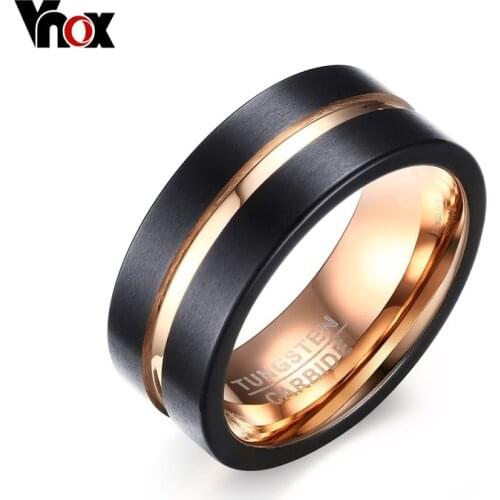 Vnox 8mm Width Men Rings 100% Tungsten Metal Black & Gold-color Ring