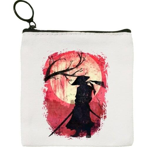 Japan Samurai Warrio Harajuku Canvas Coin Purse Coin Purse Collection Canvas Bag Small Wallet Zipper Key Hand Bag