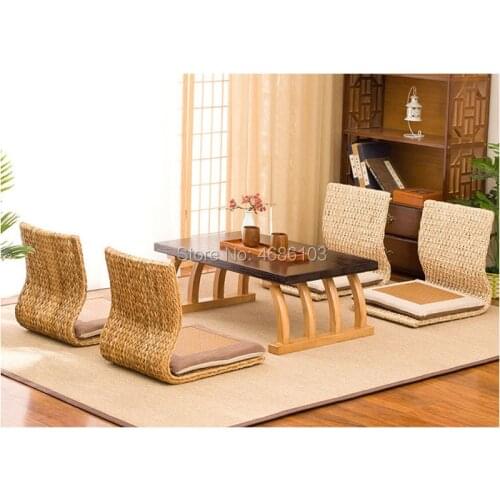 2pcs Handmade Cattail Straw Japanese Floor Legless Chair Sitting Living Room Furniture Asian Traditional Tatami Zaisu Chair