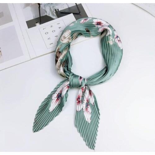 Yishine 2019 Wrinkle Neck Scarf Women Lily Blooming Fashion Crepe Kerchief Scarves Headband Crumple Handlebag Wraps Scarf Decor