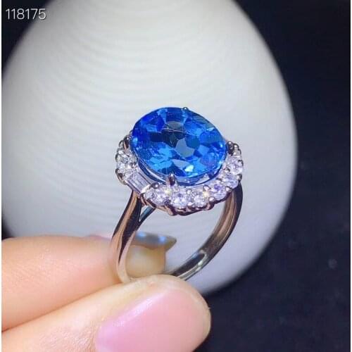 Jewelry Luxury Silver Ring 10mm*12mm Natural Topaz Ring for Party 925 Silver Topaz Jewelry Brithday Gift for Woman