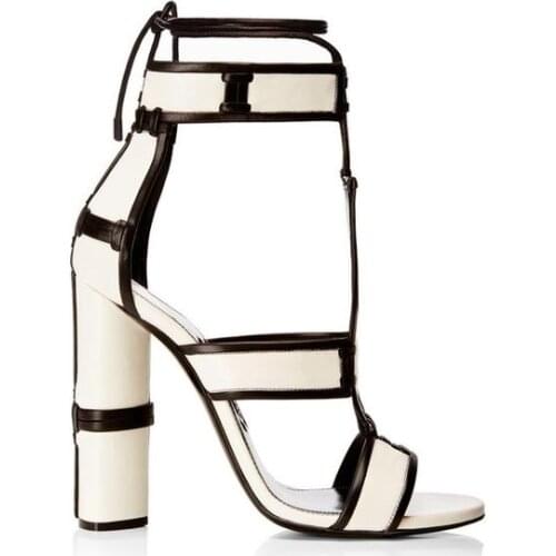 Newest women high heel sandals super high round heels ankle strap peep-toe lace-up cutouts women T-show shoes white blue wine