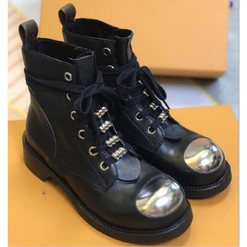 Metal Decoration Boots Women Leather Shoes Woman Thick Heel Women Shoes Lace Up Buckle Zapatos De Mujer Platform Boots New 2020