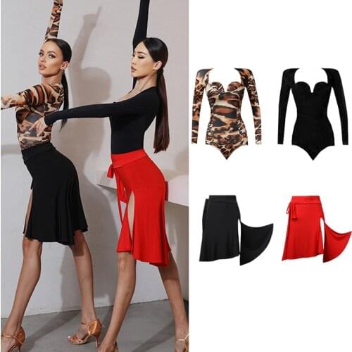 2020 Latin Dance Dress Women Long SLeeve Tops Black Skirt Samba Tango Ballroom Competition Clothes Latin Show Wear Set DNV14043