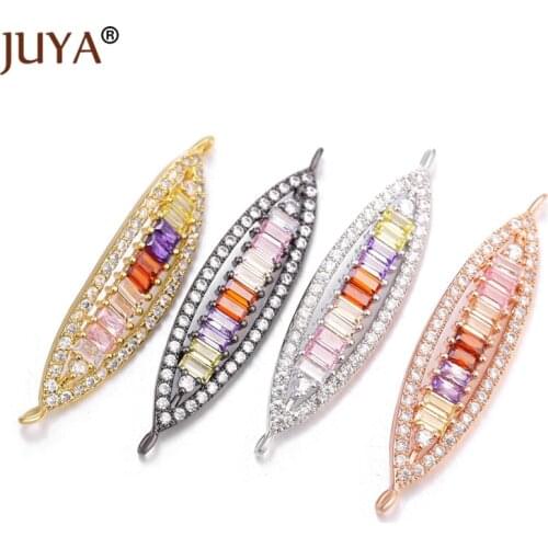 1 piece copper inlay zircon color crystal bar connector charms components for jewelry making Handmade Jewellery Accessories