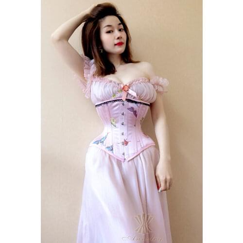 2020 Annzley Corset 24 Pieces Steel Bonings Pink Korset Butterfly Front 30cm Underbust Corsets For Waisting