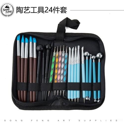 Ceramic Tools 24 Piece Pottery Stone Plastic Petal Stick Storage Bag Clay Silica Gel Carving Point Drill Pen Clay Tools
