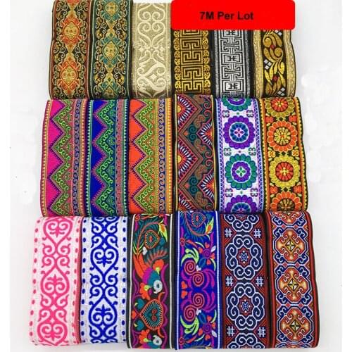50mm 7M/Lot High Quality Geometry Flowers Woven Jacquard Ribbon Lace Fabric HB30