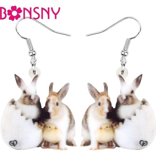 Bonsny Acrylic Easter Eggs Hare Rabbit Bunny Pet Earrings Animal Dangle Drop Jewelry For Women Lady Girls Classic Festival Gift