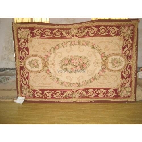 Free shipping 6.56'x9.84' Aubusson rugs Beige & Burgundy medallian woolen aubusson rugs for home decoration bedrooom rugs