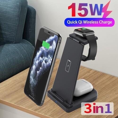 3 in1 Fast Wireless Charger For iPhone 11/Xs AirPods Apple Watch 1/2/3/4/5 Wireless Charging Stand for iWatch Samsung S20 S10