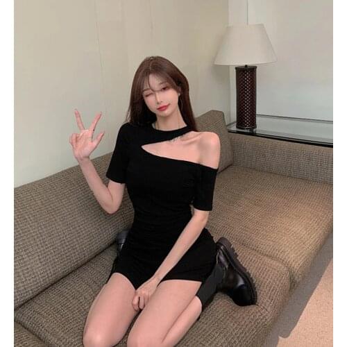 C3427 2021 summer new women fashion sexy temperament hollow-out pleated short-sleeved wrap hip dress cheap wholesale