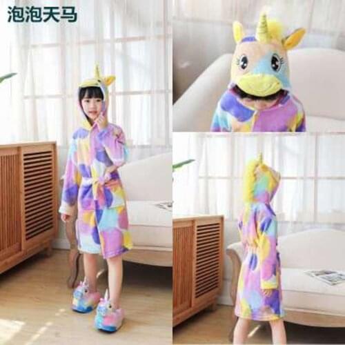New Winter Hooded Children Bathrobe Kids Unicorn Bath Robe Boys Girls Animal Pyjamas Long Sleeve Cartoon Towel Nightwear