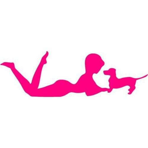 GIRL WITH DACHSHUND STICKER SEXY CUTE VINYL DECAL DOG BREED CAR WALL STICKERS CHOOSE COLOR