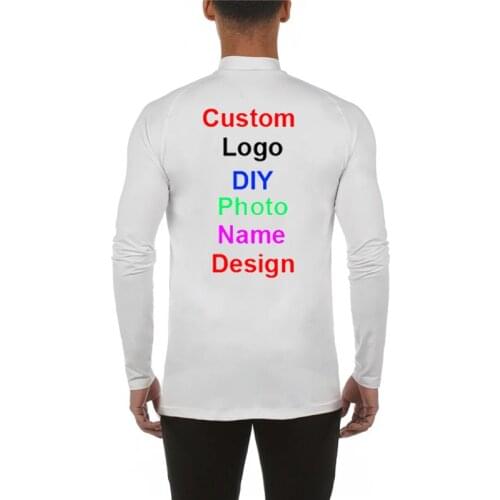 Design Brand Logo/Picture Custom Customized Fitness Middle Collar Mens Fashion Long Sleeve Breathable Trend Slim Sports T Shirt