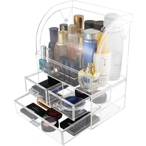 Double Layer tier Makeup organizer box jewelry storage case with cover Valuable objects box Cosmetic brush Make Up Tool storage