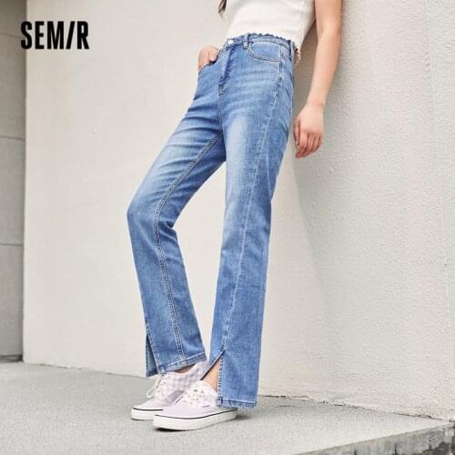 SEMIR Jeans Women Blue Split Vintage 2021 Summer New Low-Rise Straight Trousers Washed Retro Demin Pants For Woman