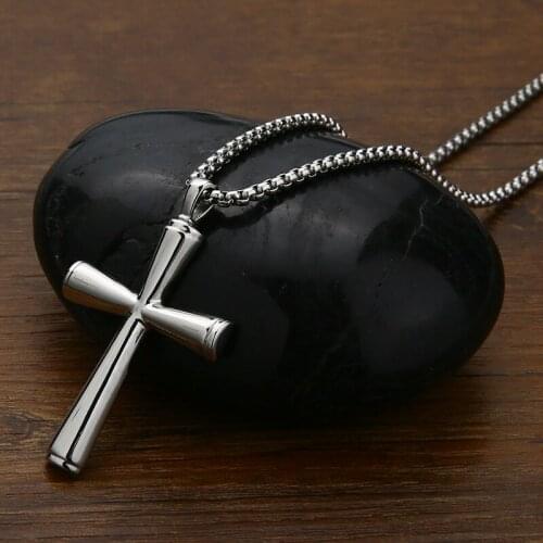 EdgLifU Mens Cross Pendant Necklace Stainless Steel Polished Simple Gold-Color Cross Pendant Prayer Necklaces Women 23"