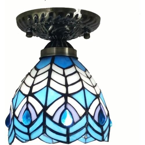 European Proud as a peacock Blue Glass Corridor Ceiling Lamp Balcony Glass Ceiling Lights Hallway Bedroom Ceiling Lighting Lamp