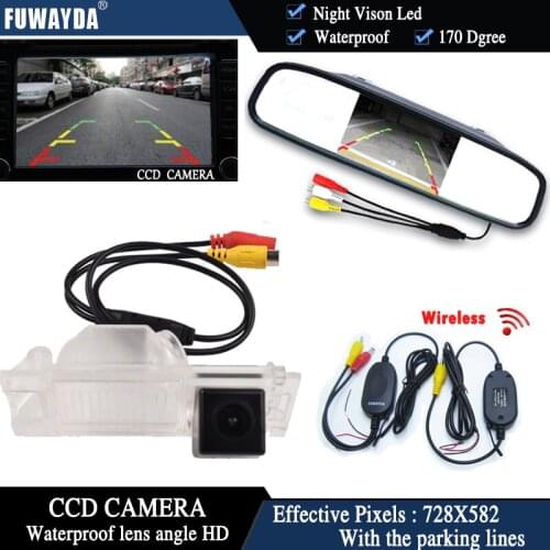 FUWAYDA Wireless Color CCD Chip Car Rear View Camera for HYUNDAI IX35 / I35 / Tucson + 4.3 Inch rearview Mirror Monitor