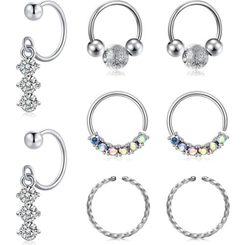 JFORYOU 20 Gauge CZ Helix Daith Earring Cartilage Tragus Piercing Jewelry Nose Rings Septum Piercing Closure Ring for Women Girl