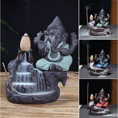 Creative Ganesha Incense Waterfall Incense Holder Desktop Ornament Backflow Waterfall Decor Aromatherapy Ornamental Gift Decor