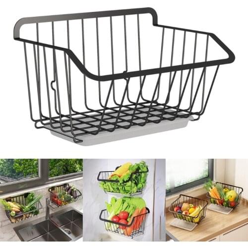 Kitchen Wall Hanging Storage Basket Fruit Vegetable Spice Rack with Drain Shelf Au04 21 Dropshipping