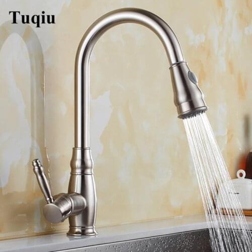 Kitchen Mixer Pull Out Decked Mount Kitchen Sink Faucet Mixer Cold Hot Water Grifo Torneira Cozinha Rotate Nicked Brushed
