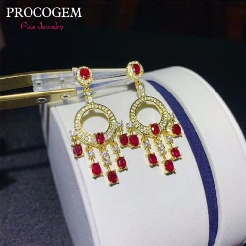 Chandelier Natural RED Ruby Drop Earrings for Women Party wedding PROCOGEM Genuine gemstones Fine jewelry 925 Solid Silver #775