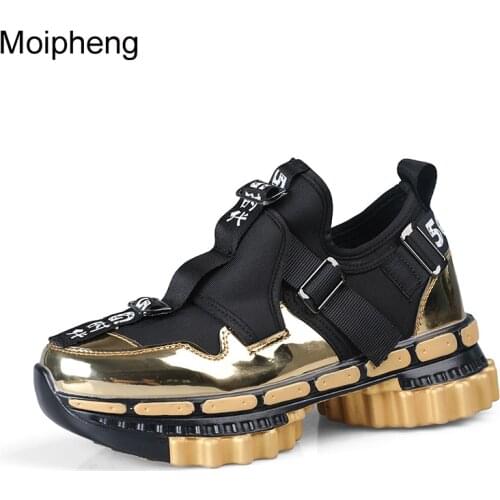 Moipheng Chunky Sneakers Men Platform Sneakers Women Gold 2021 Fashion Shoes Black Wedge Men Breathable Running Colorful Sneaker